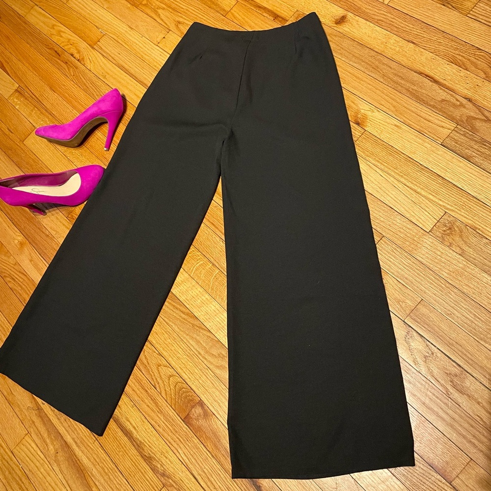 Mango súper flare elephant pinstripe pleated palazzo Casual Dressy pants black L - Picture 6 of 7